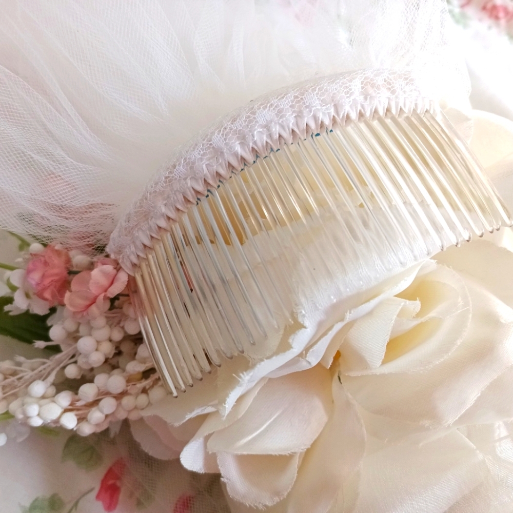 GORGEOUS 1990S "BIANCHI" CRISP WHITE CHIFFON WEDDING GOWN W/ LACE JACKET & VEIL! - Picture 15 of 16